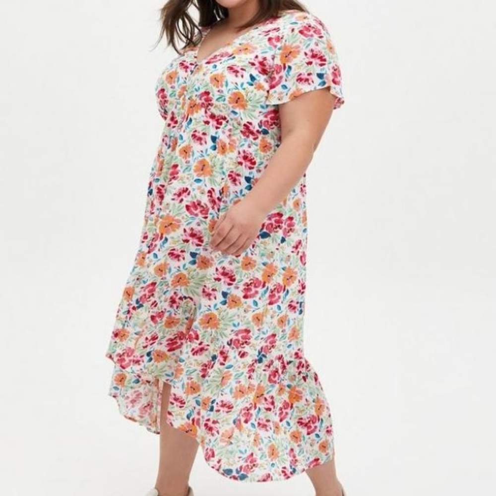 Torrid Ivory Floral Button Front Tea-Length Dress Women Plus Size 6 Summer 6x